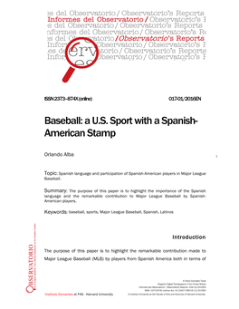 Baseball: a U.S. Sport with a Spanish- American Stamp