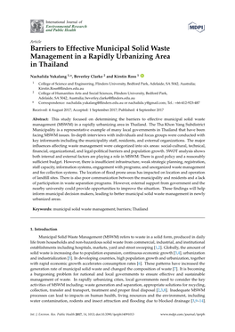 Barriers to Effective Municipal Solid Waste Management in a Rapidly Urbanizing Area in Thailand