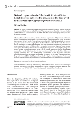 Natural Regeneration in Siberian Fir (Abies Sibirica Ledeb.) Forests Subjected to Invasion of the Four-Eyed Fir Bark Beetle (Polygraphus Proximus Blandf.)