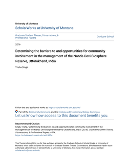 Determining the Barriers to and Opportunities for Community Involvement in the Management of the Nanda Devi Biosphere Reserve, Uttarakhand, India