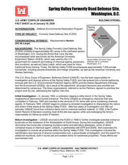 Spring Valley Formerly Used Defense Site, Washington DC, Fact Sheet
