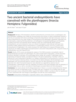 Insecta: Hemiptera: Fulgoroidea) Julie M Urban1* and Jason R Cryan2