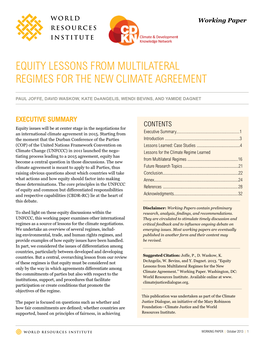 Equity Lessons from Multilateral Regimes for the New Climate Agreement