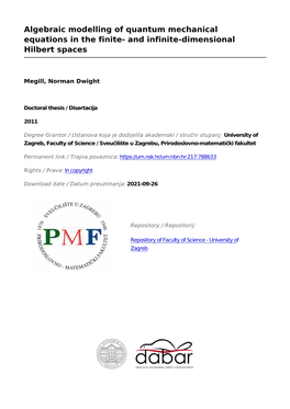 Algebraic Modelling of Quantum Mechanical Equations in the Finite- and Infinite-Dimensional Hilbert Spaces