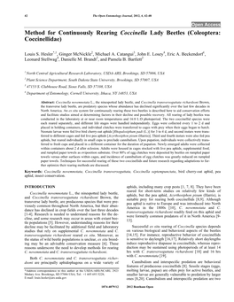 Method for Continuously Rearing Coccinella Lady Beetles (Coleoptera: Coccinellidae)