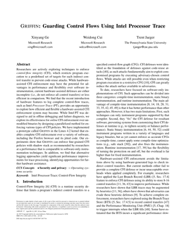 GRIFFIN: Guarding Control Flows Using Intel Processor Trace