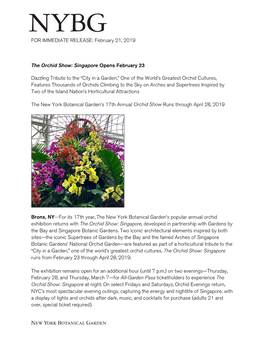 The Orchid Show: Singapore, Opens February 23, 2019 at NYBG