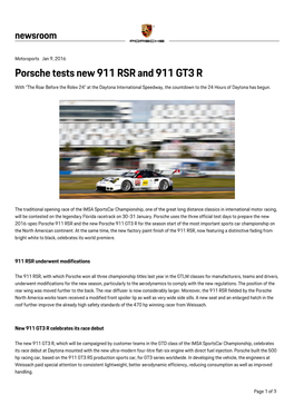 Porsche Tests New 911 RSR and 911 GT3 R with “The Roar Before the Rolex 24” at the Daytona International Speedway, the Countdown to the 24 Hours of Daytona Has Begun