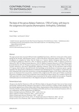 The Bees of the Genus Hylaeus Fabricius, 1793 of Turkey, with Keys to the Subgenera and Species (Hymenoptera: Anthophila, Colletidae)