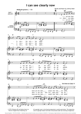 I Can See Clearly Now Words and Music by Johnny Nash Moderate Groove Q = 126 F  Mf PART 1   (MELODY)             1