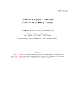 Cours De Physique Théorique: Black Holes in String Theory