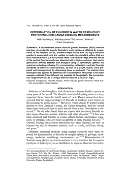 Determination of Fluoride in Water Residues by Proton Induced Gamma Emission Measurements