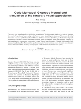 Carlo Matteucci, Giuseppe Moruzzi and Stimulation of the Senses: a Visual Appreciation