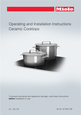 Operating and Installation Instructions Ceramic Cooktops