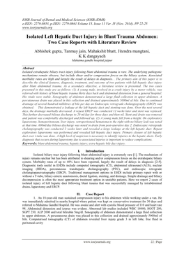 Isolated Left Hepatic Duct Injury in Blunt Trauma Abdomen: Two Case Reports with Literature Review