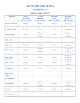 Archciodese of Regina Triduum 2018 Regina Deanery