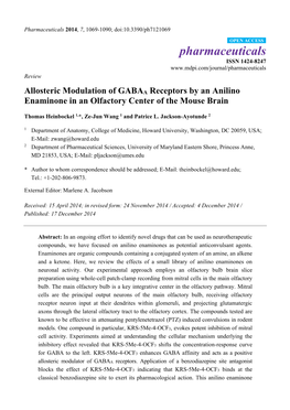 Allosteric Modulation of GABAA Receptors by an Anilino Enaminone in an Olfactory Center of the Mouse Brain