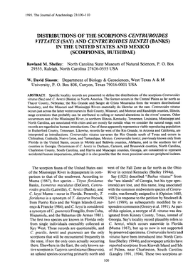 And Centruroides Hentzi (Banks) in the United States and Mexico (Scorpiones, Buthidae)