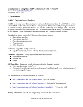 Introduction to Using the Netcdf Data Format with Fortran 90 I. Introduction