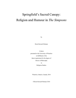 Springfield‟ S Sacred Canopy: Religion and Humour in The