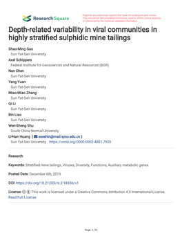 Depth-Related Variability in Viral Communities in Highly Stratified