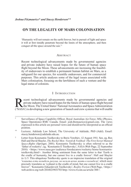 On the Legality of Mars Colonisation