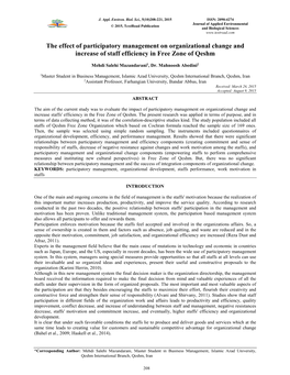 The Effect of Participatory Management on Organizational Change and Increase of Staff Efficiency in Free Zone of Qeshm