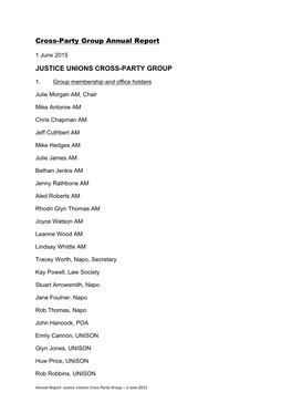 Cross-Party Group Annual Report JUSTICE UNIONS CROSS-PARTY