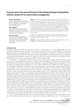 A Parrot Apart: the Natural History of the Kakapo (Strigops Habroptilus), and the Context of Its Conservation Management