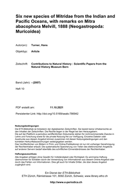 Six New Species of Mitridae from the Indian and Pacific Oceans, with Remarks on Mitra Abacophora Melvill, 1888 (Neogastropoda: Muricoidea)