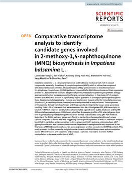 (MNQ) Biosynthesis in Impatiens Balsamina L. Lian Chee Foong1,2, Jian Yi Chai1, Anthony Siong Hock Ho1, Brandon Pei Hui Yeo3, Yang Mooi Lim4 & Sheh May Tam1*