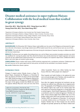 Disaster Medical Assistance in Super Typhoon Haiyan: Collaboration with the Local Medical Team That Resulted in Great Synergy