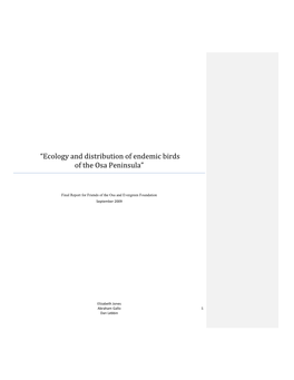 “Ecology and Distribution of Endemic Birds of the Osa Peninsula”