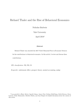 Richard Thaler and the Rise of Behavioral Economics