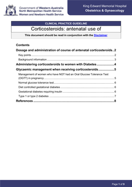 Corticosteroids Antenatal Use Of