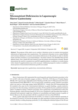 Micronutrient Deficiencies in Laparoscopic Sleeve Gastrectomy