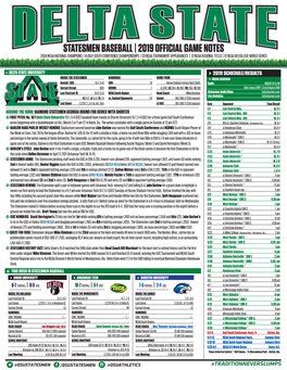 Statesmen Baseball | 2019 Official Game Notes