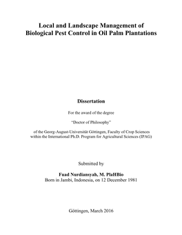 Local and Landscape Management of Biological Pest Control in Oil Palm Plantations