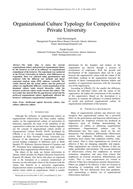 Organizational Culture Typology for Competitive Private University