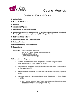Council Agenda October 4, 2016 – 10:00 AM