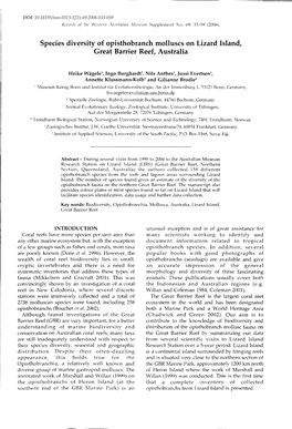 Species Diversity of Opisthobranch Molluscs on Lizard Island, Great Barrier Reef, Australia