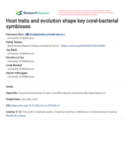 Host Traits and Evolution Shape Key Coral-Bacterial Symbioses