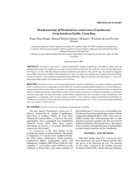 Wood Anatomy of Pleodendron Costaricense (Canellaceae) from Southern Pacific, Costa Rica