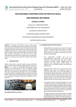 Sustainable Construction of Bottle Wall and Binding Material