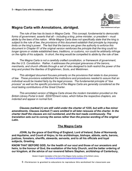 Magna Carta with Annotations, Abridged