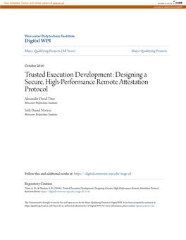 Designing a Secure, High-Performance Remote Attestation Protocol Alexander David Titus Worcester Polytechnic Institute