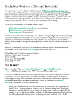 Psychology Residency (Doctoral Internship)