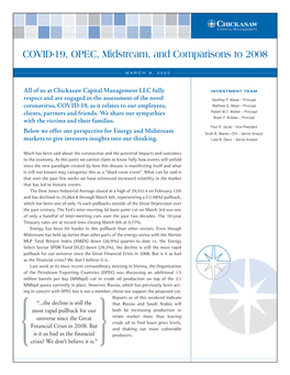 COVID-19, OPEC, Midstream, and Comparisons to 2008