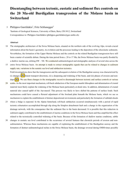 Disentangling Between Tectonic, Eustatic and Sediment Flux Controls on the 20 Ma-Old Burdigalian Transgression of the Molasse Basin in Switzerland