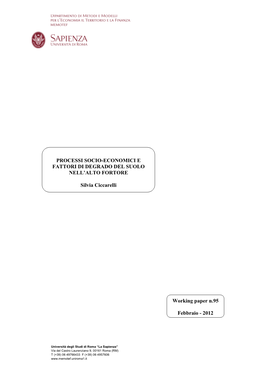 PROCESSI SOCIO-ECONOMICI E FATTORI DI DEGRADO DEL SUOLO NELL'alto FORTORE Silvia Ciccarelli Working Paper N.95 Febbraio